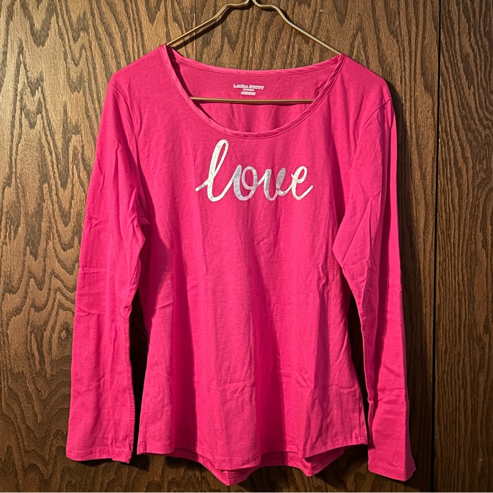 Laura Scott Pink “Love” Long Sleeve Pajama Shirt